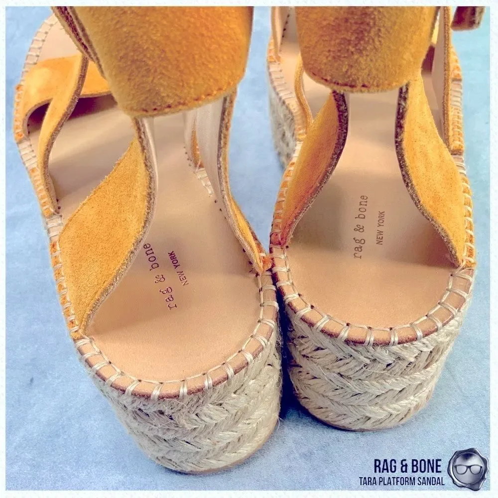 RAG & BONE TARA ESPADRILLE PLATFORM SANDAL MARIGOLD SUEDE WOMEN’S SIZE 7 YELLOW
